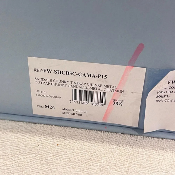 Lanvin Womens Aged Silver Platform Heels 8.5B Chunky T Strap Goatskin Metal - Picture 11 of 12